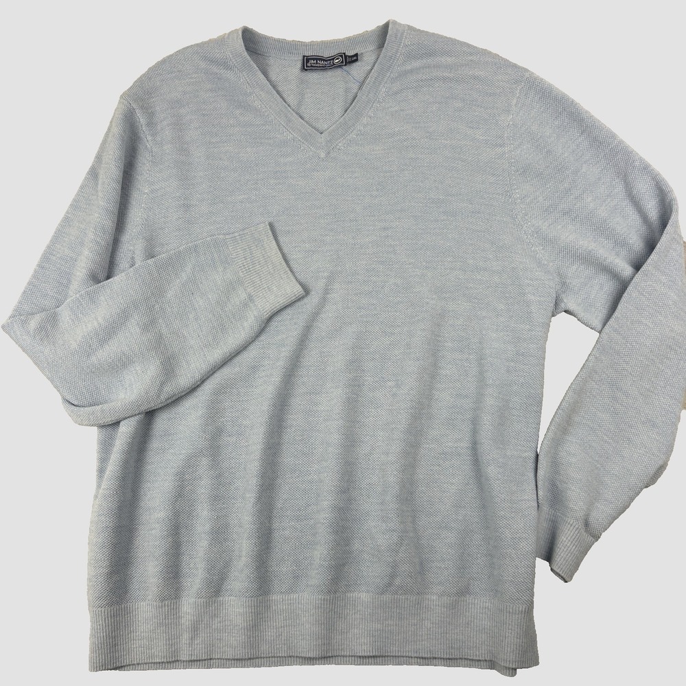 Vineyard Vines Jim Nantz Sweater‎ Mens 2XL  Merino Wool Blend Blue V-neck Golf